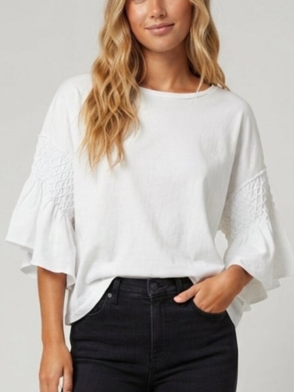 Club Monaco White Cotton Blend Knit Relaxed Pullover Top Large 57038